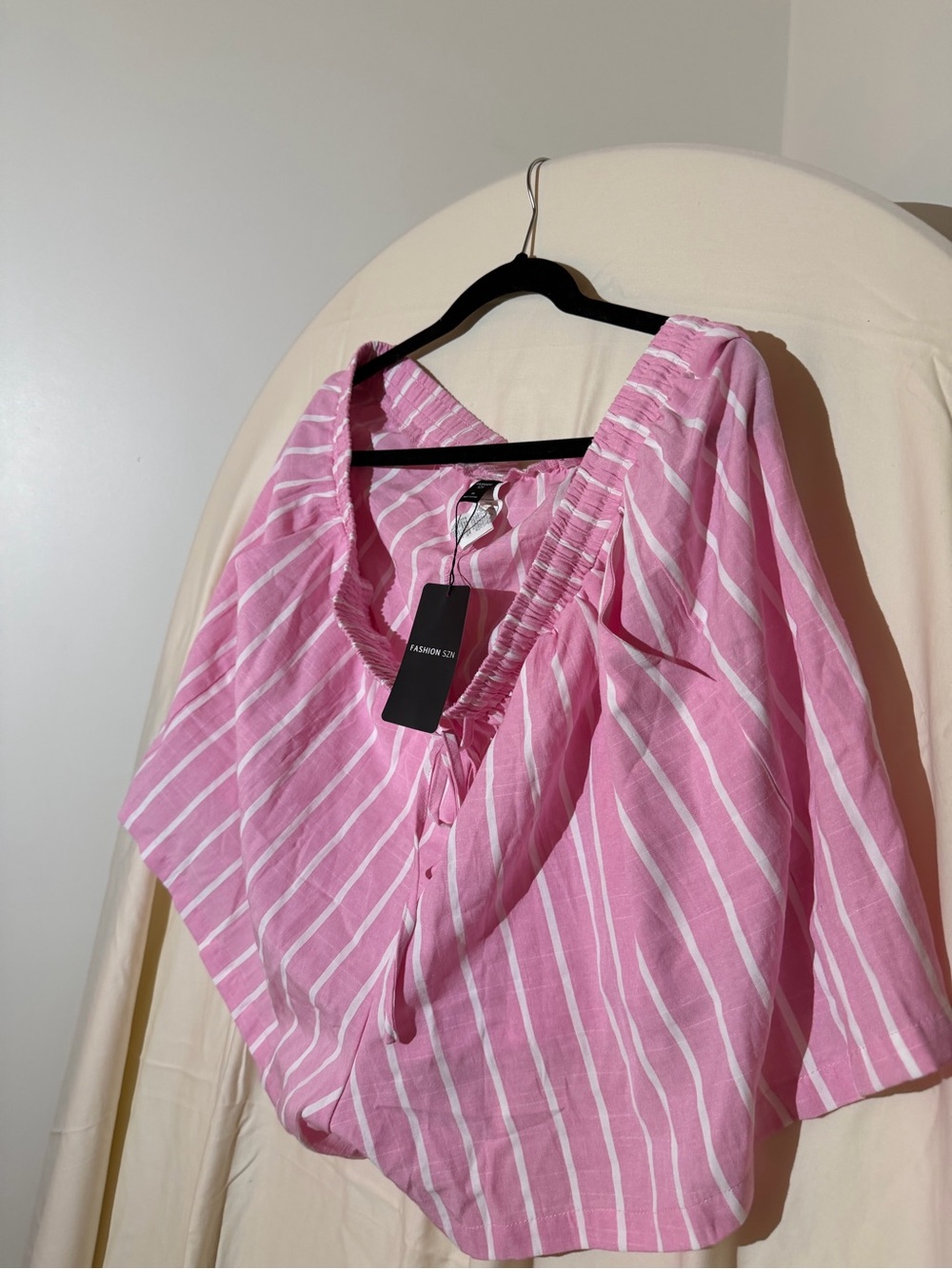 SHEIN Pink and White Striped Off-Shoulder Blouse